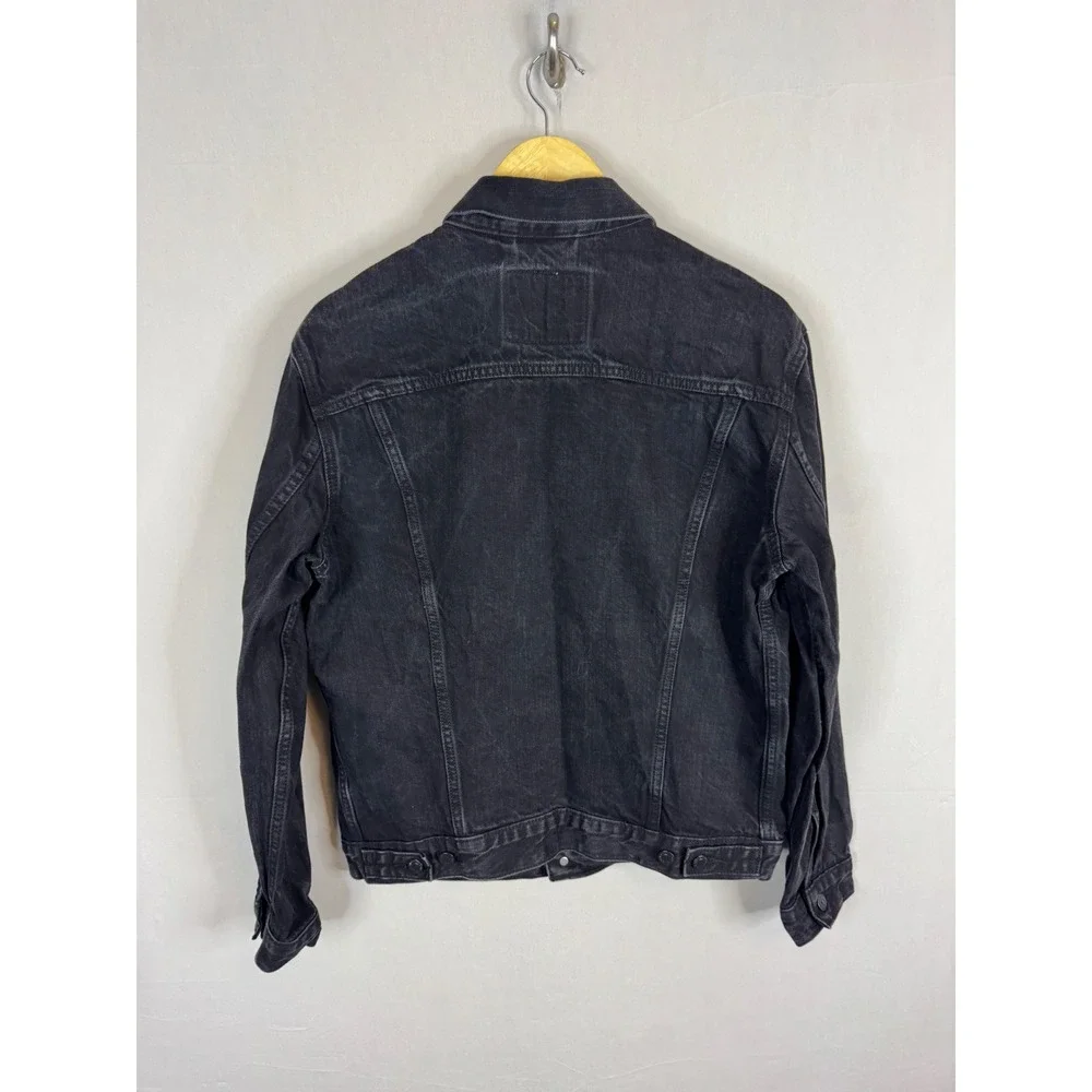 Levis Premium Mens Trucker Jacket Black Denim Rainbow Pride Patch Size L‎